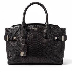 henri bendel Black Textured Satchel with Silver Hardware